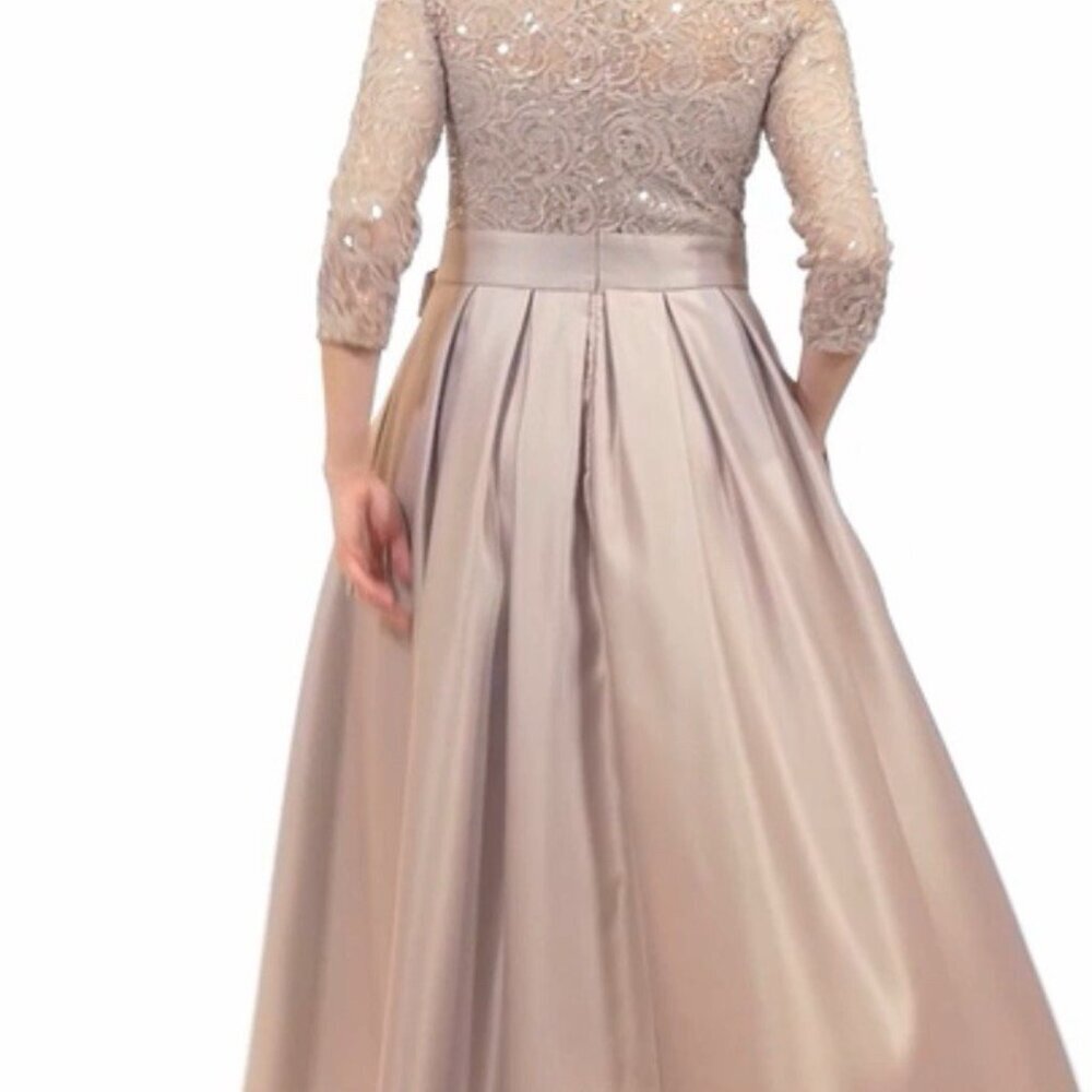Alex Evenings Taupe Lace-Top Midi Dress with Bow - Picture 2 of 15